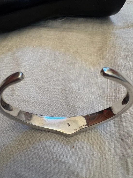 Blue-Green Opal Inlay Sterling Cuff Bracelet - Picture 5 of 10